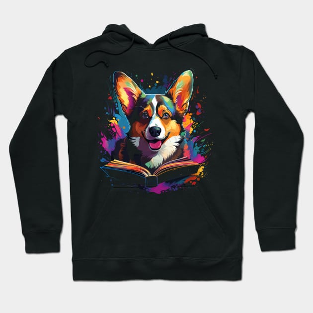 Corgi Reads Book Hoodie by JH Mart